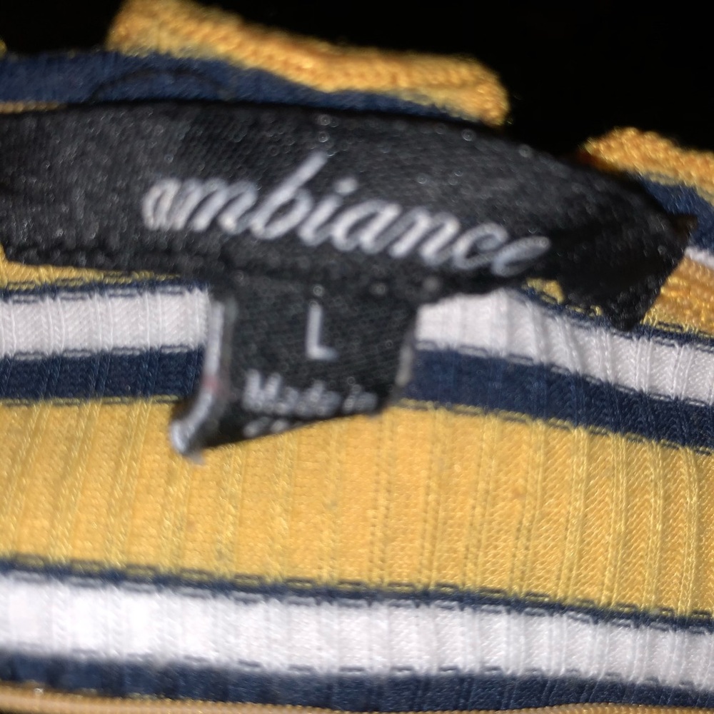 NWOT Ambiance Mustard Multi Stripe Lettuce Edge Tube Top - Picture 4 of 5